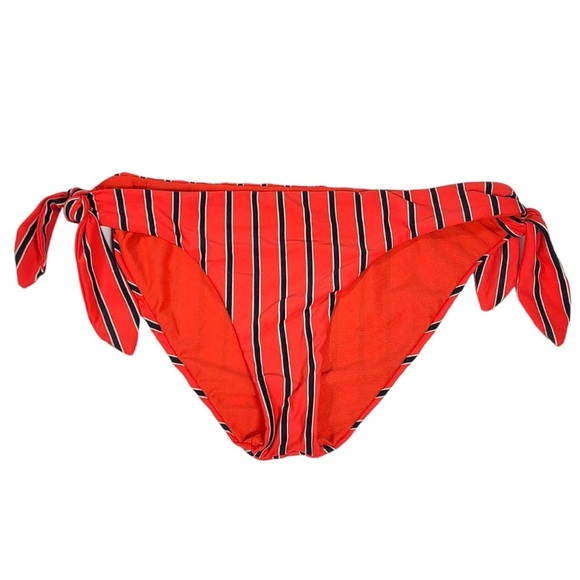 Billabong Hot For Now Lowrider Tie Bikini Bottom Bandeau Top Set in Red Stripe - Picture 3 of 13